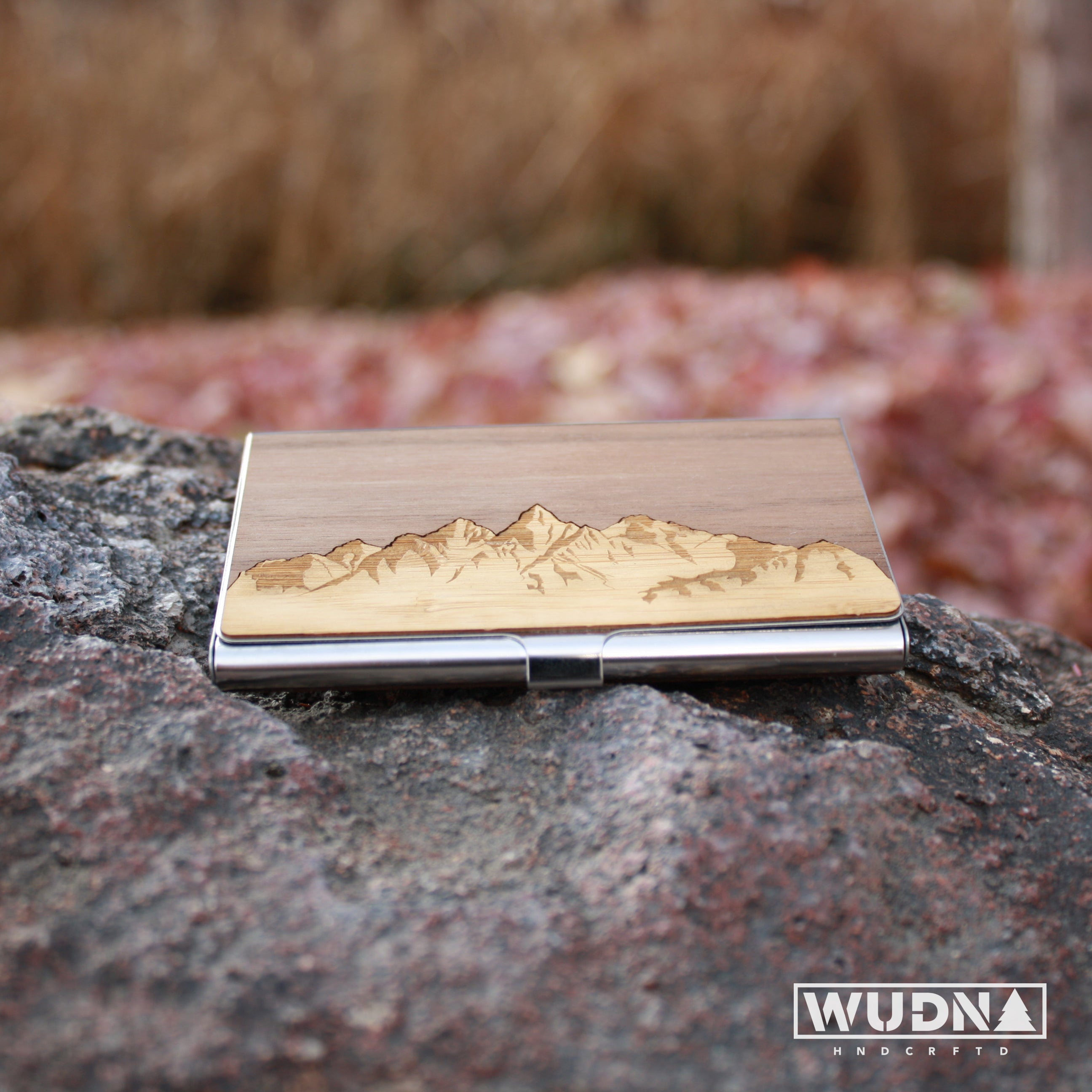 Handmade Wooden Business Card Holder (Sawtooth Mountains)