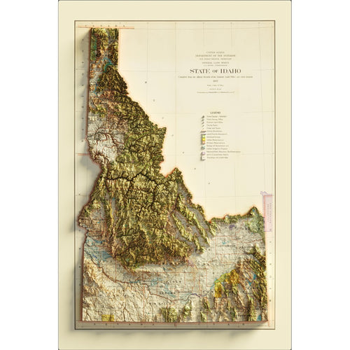 Relief Map of Idaho showing the Sawtooth Range clearly in Central Idaho 