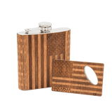 6 oz. Wooden Hip Flask & Matching Credit Card Bottle Opener (2-Piece Flask Set)
