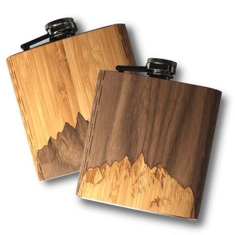 6 oz. Wooden Hip Flask (Sawtooth Mountains in Bamboo & Black Walnut)