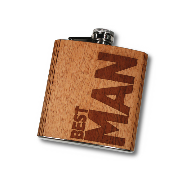 Wedding Party Custom Laser Engraved 6 oz. Wooden Hip Flask